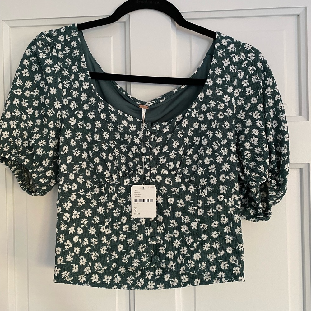 Free People Cropped Puff Sleeve Top